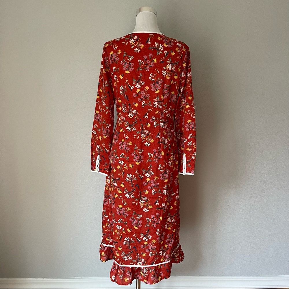 Free People Covent Garden Red Brick Floral Wrap Dress Size 6 - Picture 8 of 9